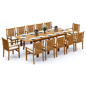 13-Piece Outdoor Teak Dining Set: 117" Rectangle Table, 12 Cahyo Stacking Chairs