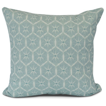 Tufted, Geometric Print Outdoor Pillow,Aqua,16 x 16 inch