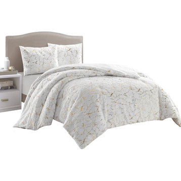 Mansfield 3 Piece Comforter Set, White, Queen