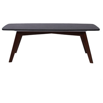 Faura 18" x 43.5" Rectangular Italian Black Marble Table with Walnut Legs
