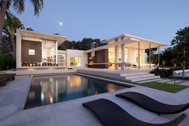 Pool - contemporary pool idea in Miami with a bbq area