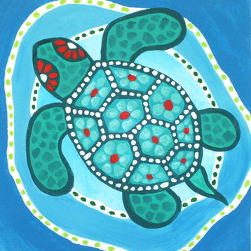 Marmont Hill, "Funky Turtle" by Nicola Joyner Painting on Wrapped Canvas, 32x32
