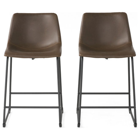 GDF Studio Idash Vintage Brown Faux Leather Counter Stools, Set of 2