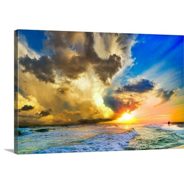 Beautiful Beach Landscape Sunset Blue Wrapped Canvas Art Print, 48"x32"x1.5"