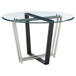 Armen Living - Devi 48" Round Glass Tabletop Dining Table With Stainless Steel and Black Base - Update your dining space with the luxe charm and elegance of the Devi Round Dining Table with a Glass top and Metal base by Armen Living. Mixed materials and contrasting finishes lend a refined touch to this captivating dining table. Its round, glass top gracefully floats atop its streamlined, geometric base. The metallic base is accented with angles and bold finishes to evoke the polish and drama characteristic of a contemporary showstopper. Bringing sophisticated drama to your home, our dining table serves as a stunning addition to your kitchen, dining room, or living space. Its round shape creates a timeless and elegant silhouette, inviting your friends and family to gather and enjoy. With a diameter of 48", the Devi table can comfortably seat up to 4 people, and it offers a perfect spot to enjoy intimate dinners and family gatherings. The sturdy construction ensures longevity and provides a reliable, easy-to-clean surface for meals and more. The Devi Round Dining Table is available in a Glass tabletop and Black Iron base with Brushed Stainless Steel or Gold Stainless Steel finish to bring effortless sophistication to your dining space.