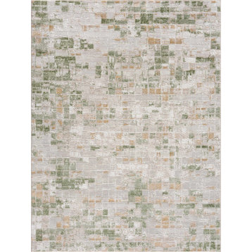 Hauteloom Liverpool Square Tile Area Rug - Green, Brown, Cream, Ivory -7'10"x10'