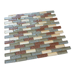 Red,Grey and Pinky Crystal Glass Mosaic Tile Brick Pattern (Glossy&Matte) - Home Decor