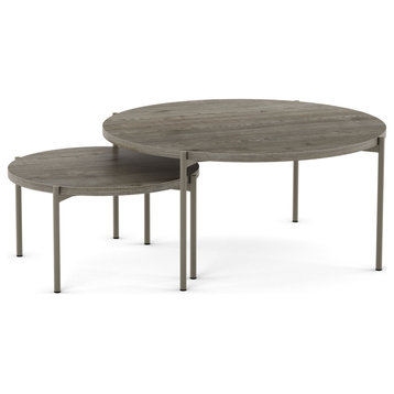 Amisco Drew 36" Round Nesting Table Set, 2, Greyish-Brown Tfl / Grey Metal