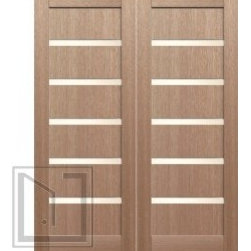Slimlite Matte Glass SH-16 Shaker Style Interior Double Door Mahogany - Interior Doors
