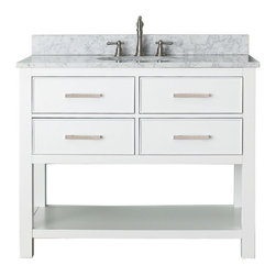 Avanity Corporation - Avanity Brooks 43" Vanity With Carrera White Marble Top, White Finish - Bathroom Vanities And Sink Consoles