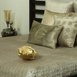 Origami Grey Velvet Buff Quilted Bedspreads - Quilts And Quilt Sets