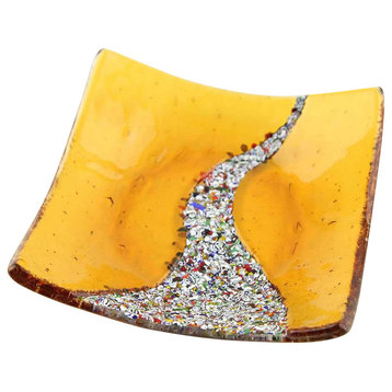 GlassOfVenice Murano Glass Klimt Square Decorative Plate - Golden Brown