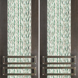 2-1/4" Thick Mahogany Double Doors Casting Glass Iron Work - Front Doors