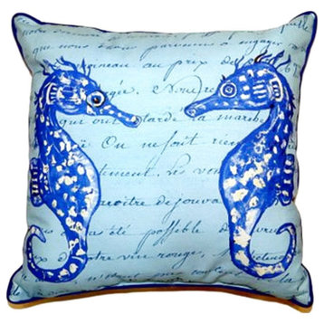 Blue Sea Horses Extra Large Zippered Pillow 22x22