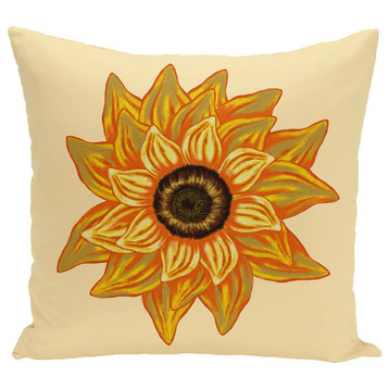 El Girasol Feliz Flower Print Pillow, Yellow, 26"x26"