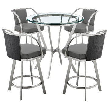 Armen Living Naomi and Livingston 5PC Stainless Steel Dining Set in Gray/Silver