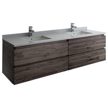 Fresca Formosa 70" Wall Hung Double Sinks Acacia Wood Bathroom Cabinet in Brown