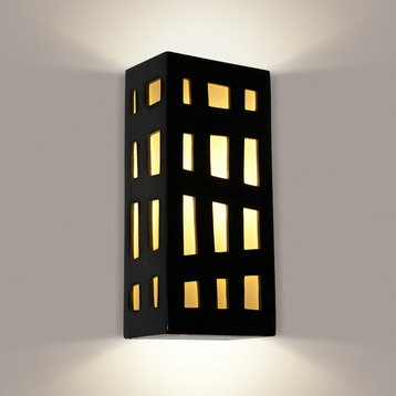 Grid Wall Sconce, Black Gloss and White Frost, Bulb Type: E12