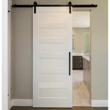 Shaker Sliding Wood Barn Door with 10 different panel designs +  Hardware, Unfinished (Primed), 38"x84" Inches