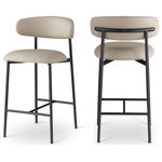 Meridian Furniture - Lupita Upholstered Counter Stool, Taupe, Vegan Leather, Matte Black, Set of 2 - Grace, comfort, and elegance collide in the design of this Lupita taupe vegan leather counter stool. Upholstered in soft taupe vegan leather and supported by a matte black metal frame, it radiates luxury and modern sophistication. Perfect for kitchen islands or home bars, its counter height and contemporary design ensure both style and comfort. Elevate your space with this statement piece that harmonizes versatility and aesthetic appeal, promising to be a stunning addition to the space of your choice.