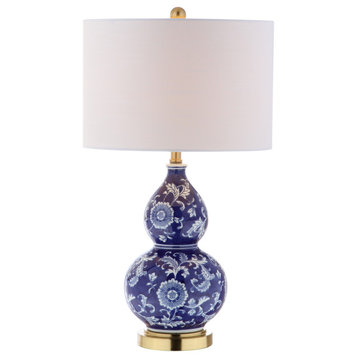 Lee 27" Ceramic Chinoiserie Table Lamp, Blue and White