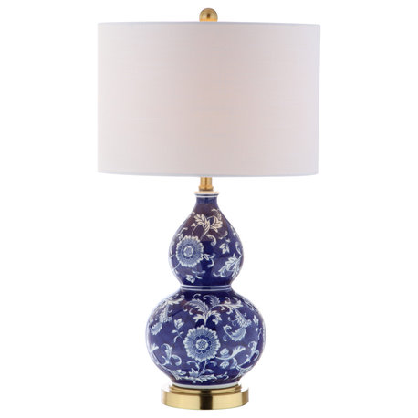 Lee 27" Ceramic Chinoiserie Table Lamp, Blue and White