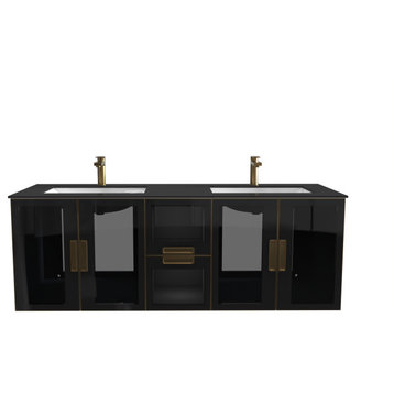 Solaria 60" Wall Mounted Single Bathroom Vanity Set, Black