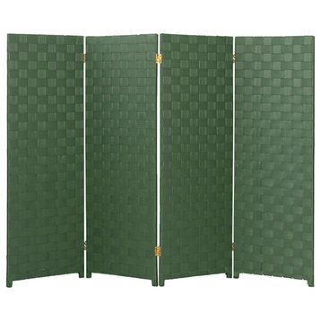 4 ft. Short Woven Fiber Outdoor All Weather Room Divider 4 Panel Green
