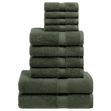 10 Piece Egyptian Cotton Soft Hand Bath Towels, Forest Green