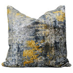 Harp & Finial - Aura Blue Pillow Down Feather Insert Yellow Accent - The Aura Blue Pillow has a textured and ultra soft finished sham for ultimate comfort and style. Featuring a zipper closure to wash as needed - hand wash only. The abstract design has a contemporary inspired look that will blend seamlessly with any decor.