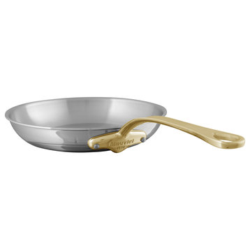 Mauviel M'Cook B Stainless Steel Round Frying Pan With Brass Handle, 7.9-in