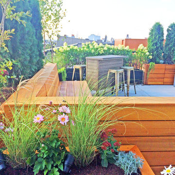 Brooklyn Roof Garden - Custom Planter Boxes, Bench Sectional, and Outdoor Bar