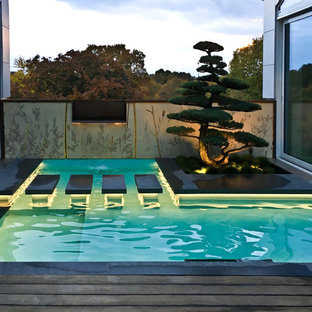 ライプツィヒの小さい長方形アジアンスタイルのおしゃれな屋上プールの写真