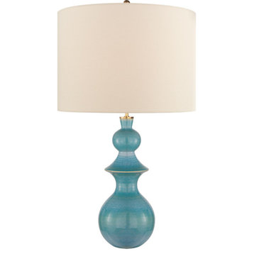 Saxon Table Lamp, 1-Light, Sandy Turquoise, Cream Linen Shade, 37.75"H