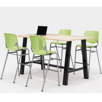 KFI Studios Midtown Bistro Dining Set - Maple Top - Lime Green Chairs