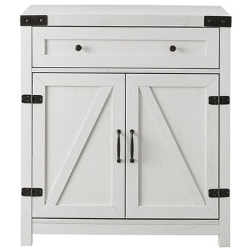 Pemberly Row 30" Farmhouse Barn Door Accent Cabinet in Brushed White