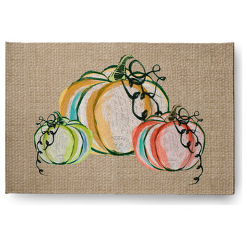 Colorful Pumpkins Fall Design Chenille Area Rug, Taupe, 2'x3'