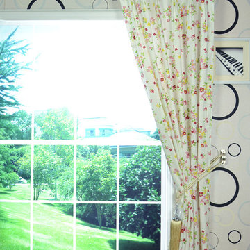 Colorful Floral Double Pinch Pleat Printed Cotton Curtain in Carmine Red Color