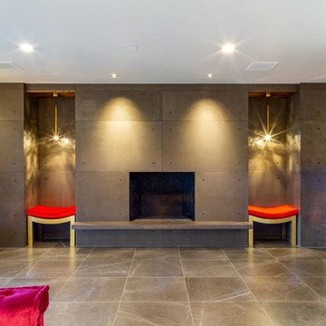 Concrete Fiber Optics Vanity, Fireplace Wall & Water Channel Vanity