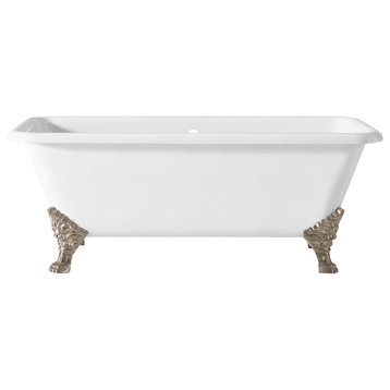 Cheviot Products Spencer Cast Iron Bathtub, White, Brushed Nickel