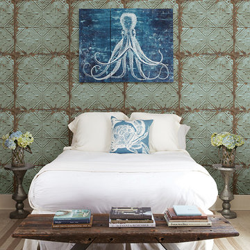 Tin Ceiling Teal Distressed Tiles Wallpaper