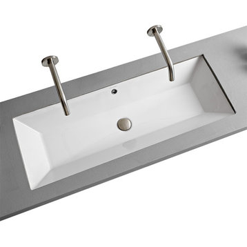 Rectangular White Ceramic Trough Undermount Sink, No Hole