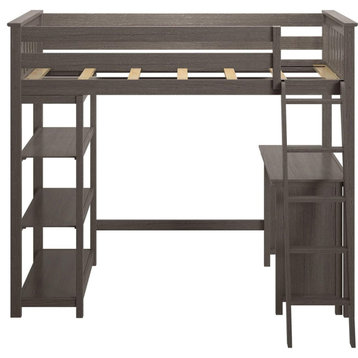 Twin High Loft Bed, Safety Guard Rails With Integrated Desk and Bookcase, Clay