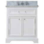 Water Creation - Derby White Bathroom Vanity, Pure White, 30" Wide, No Mirror, No Faucet - Add a touch of sophistication to your bathroom with the Derby Single Vanity which includes beautiful tempered glass knobs and pulls. Featuring an undermount oval-shaped ceramic sink and solid brass hardware, no detail was overlooked in the making of this piece. With a Carrara white marble countertop and multiple drawers and cupboards, this vanity offers ample storage while being stylish. This charming white-colored bathroom vanity combines innovative craftsmanship with a timeless design and is unmistakably sophisticated. Water Creation creates luxurious pieces that are classically inspired and detail-oriented.
