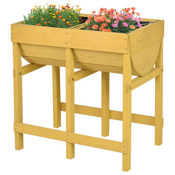 Costway Raised Wooden V Planter Elevated Bed Free Standing Planting with liner