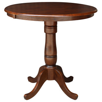 36" Round Top Pedestal Table With 12" Leaf, Espresso, 34.9 Inch High