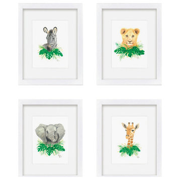 "Safari Littles" Set of Four Framed Prints With Mat, White, 18x24