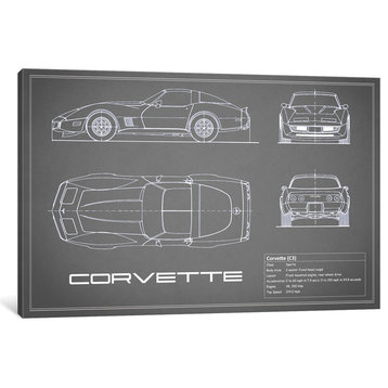 "Chevrolet Corvette C3 Body Type (Grey)" by Mark Rogan, Canvas Print, 40"x26"