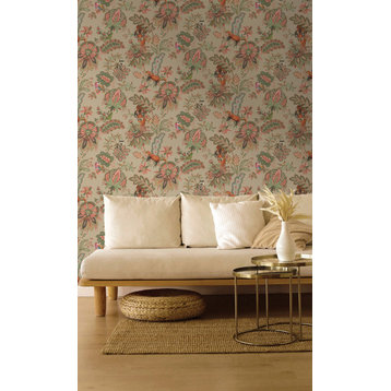 Jungle Foliage Tropical Wallpaper, Coral, Double Roll