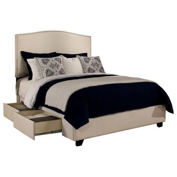 Newport Fabric Upholstered "Steel-Core" Platform Cal. King Bed/2-Drawers Ivory